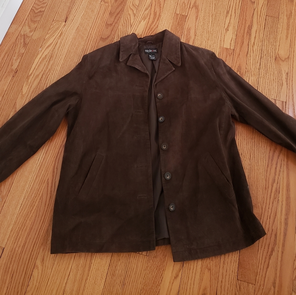 Brown Real Suede Leather Jacket Style & Co size large